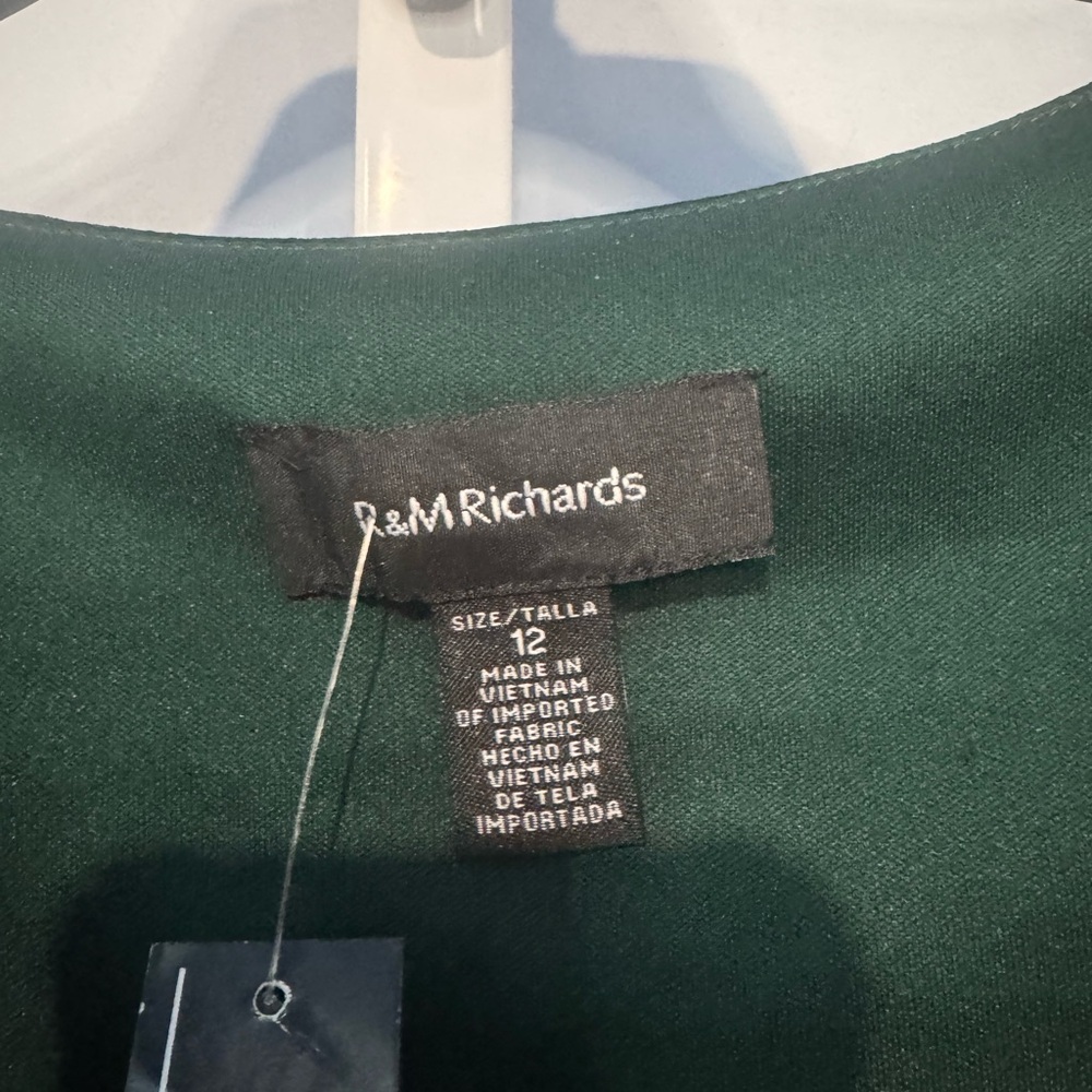 R&M Richards Emerald Velour Dress with Mesh Bell Sleeves Size 12 NWT - Picture 6 of 6